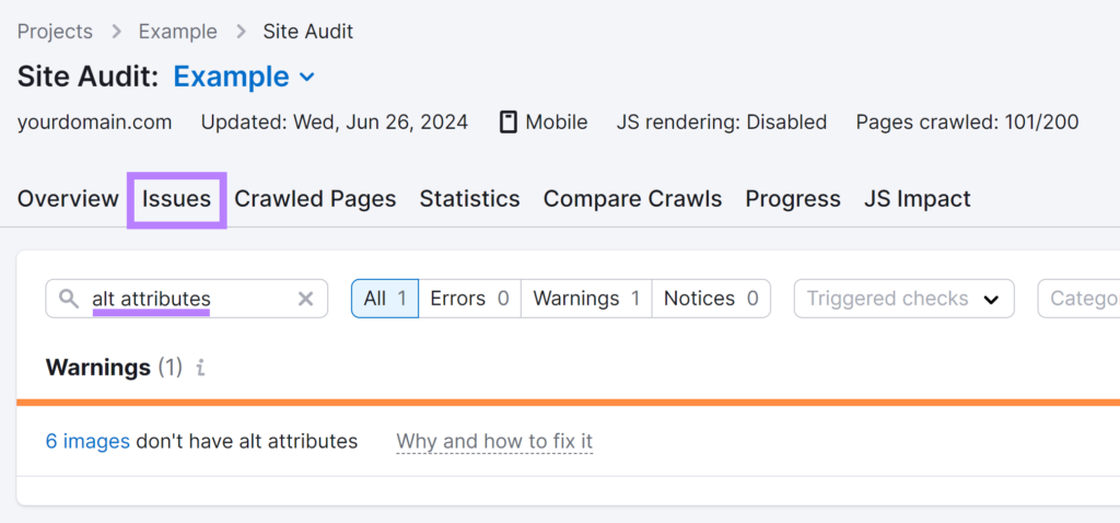 issues tab