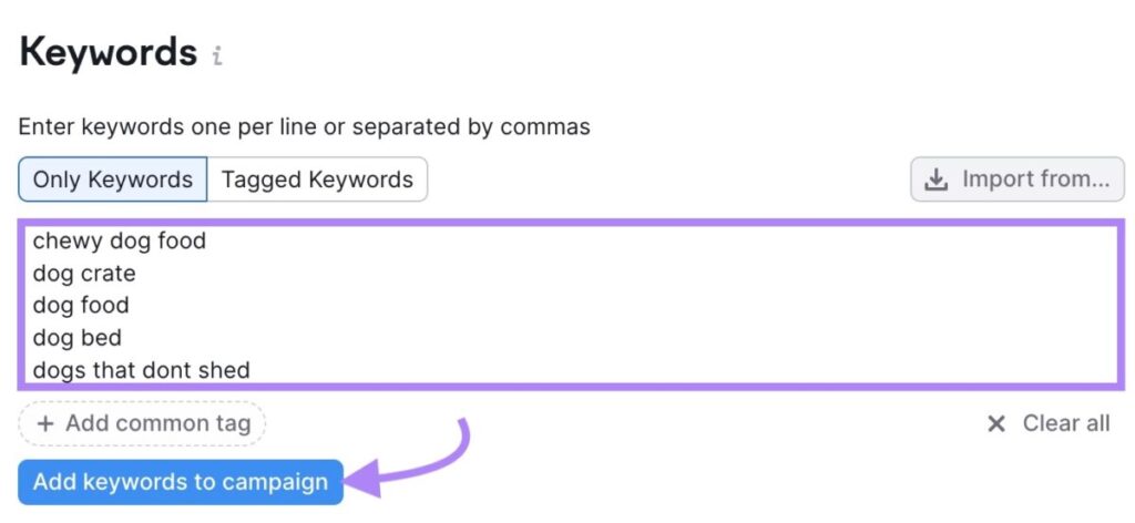 Add keywords to campaign