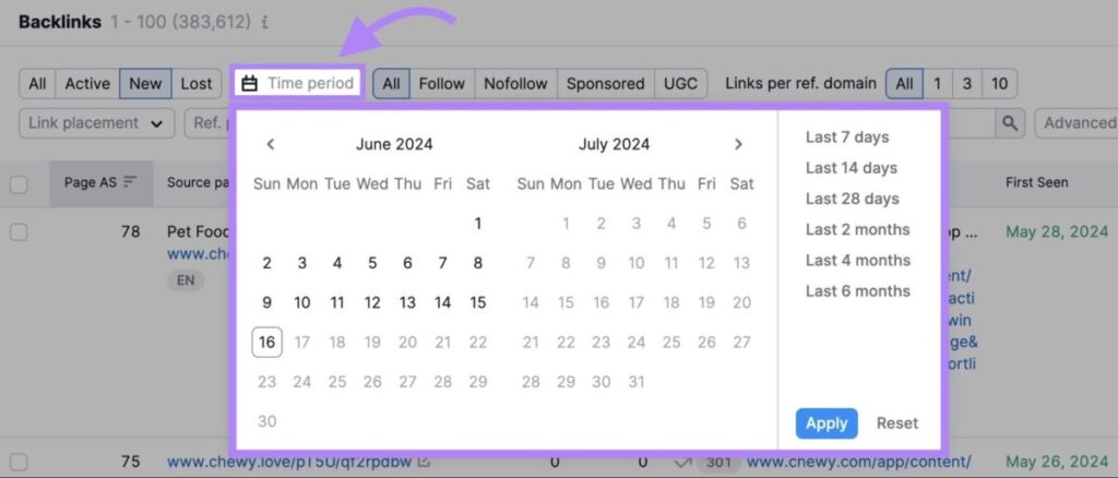 Click “Time period”
