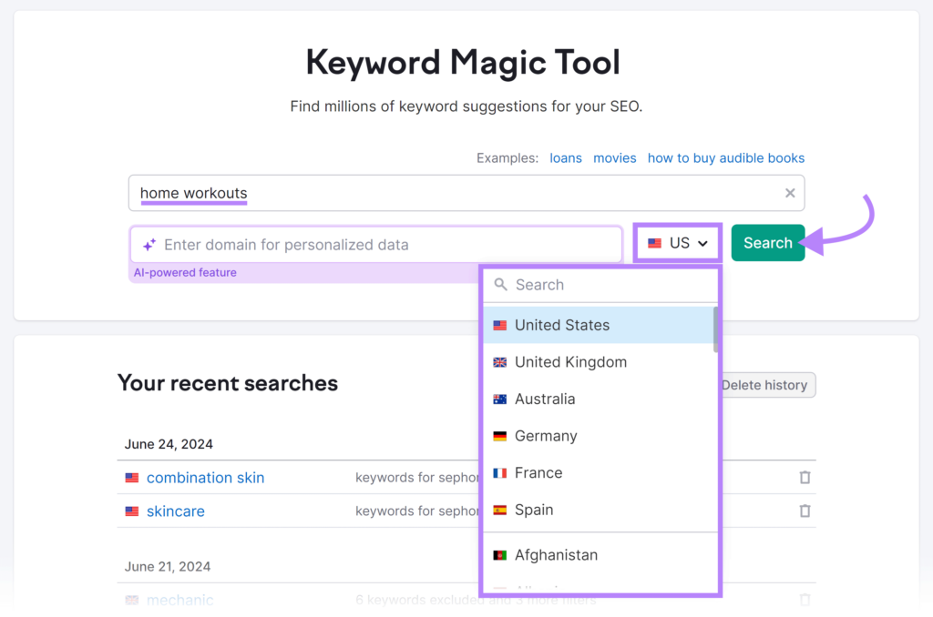 Semrush Keyword Magic Tool